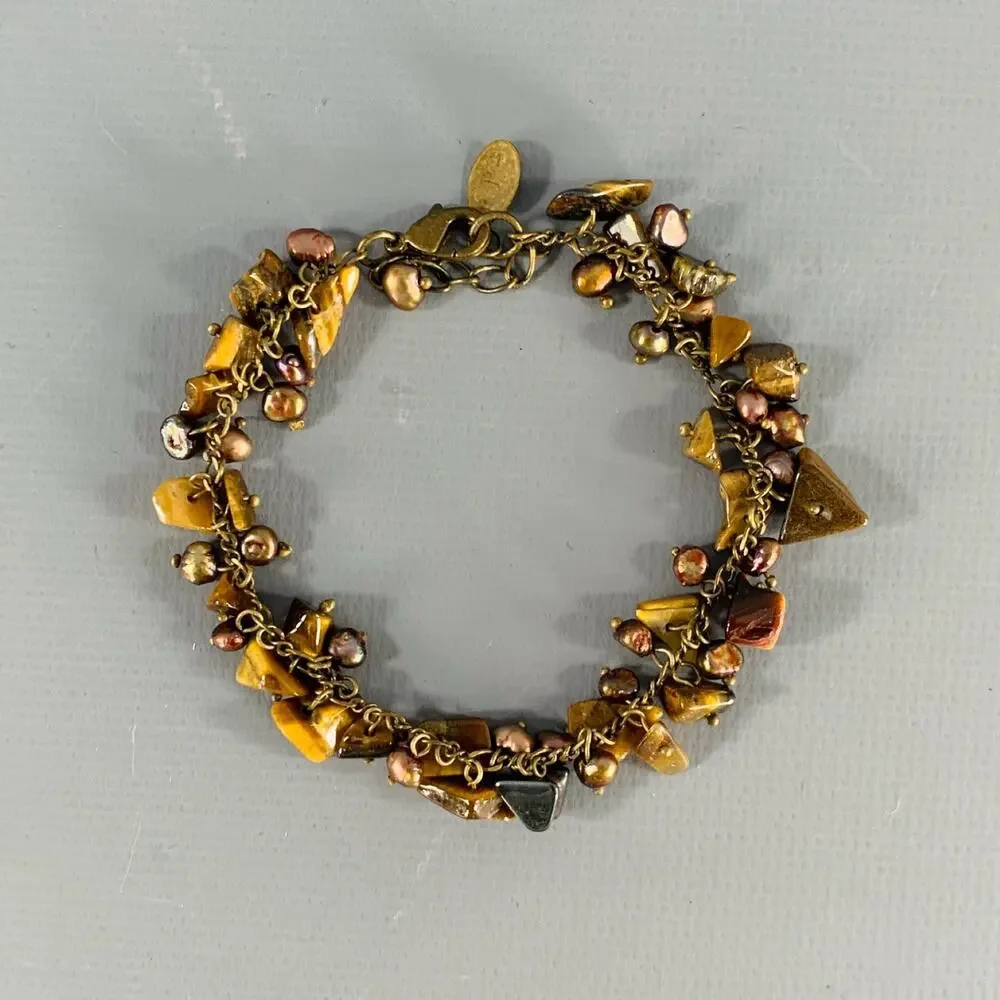 VINTAGE Brown Copper Gems Charm Bracelet